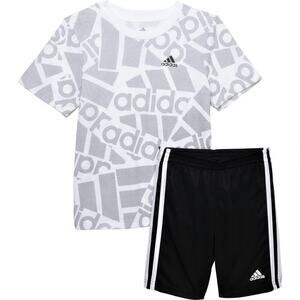 New! Adidas Big Bot's Logo Graphic Print Active T-Shirt and Shorts Set